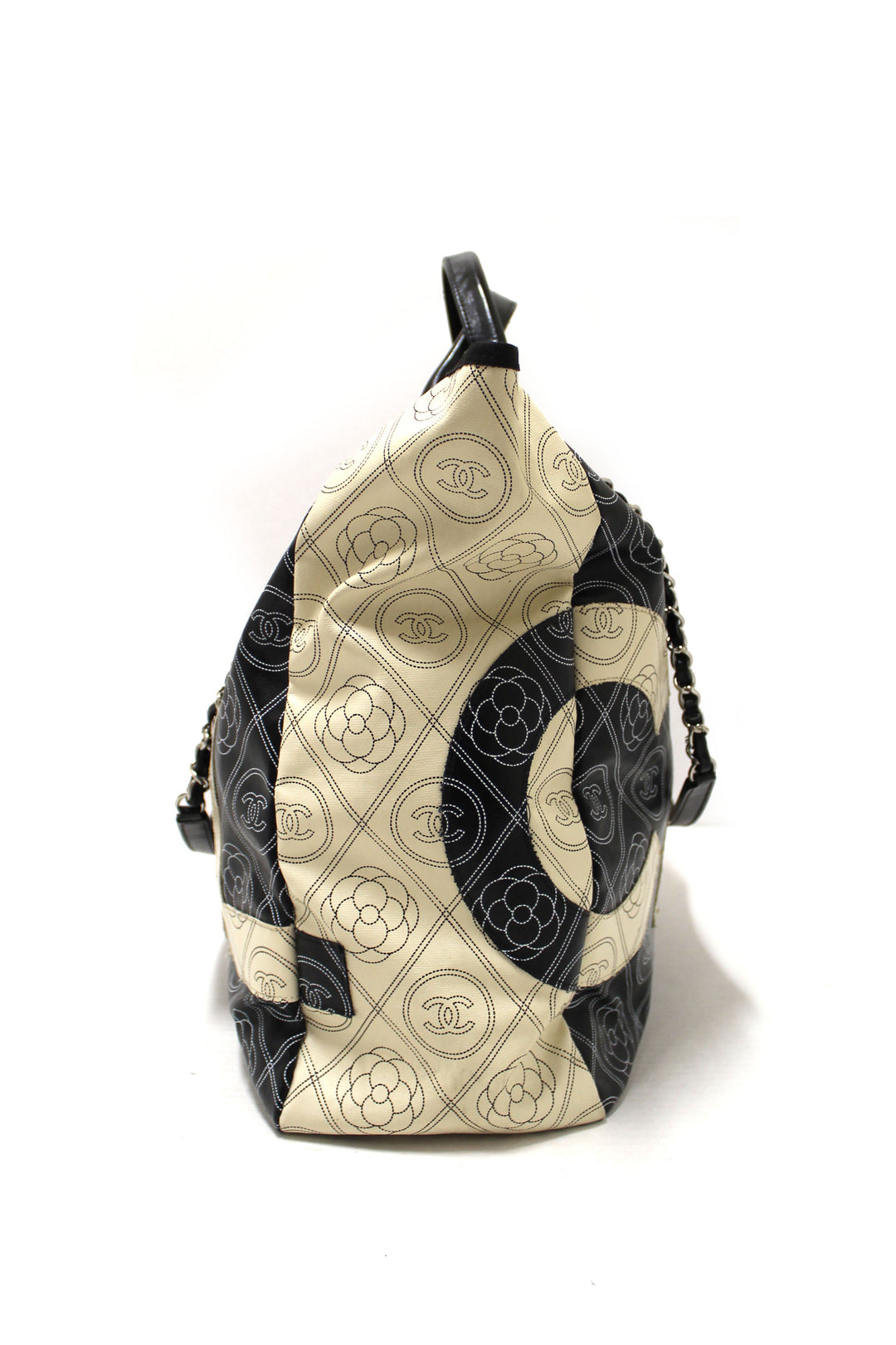 Top Quality Chanel Black and Beige Coated Canvas Camellia Flower Tote Bag