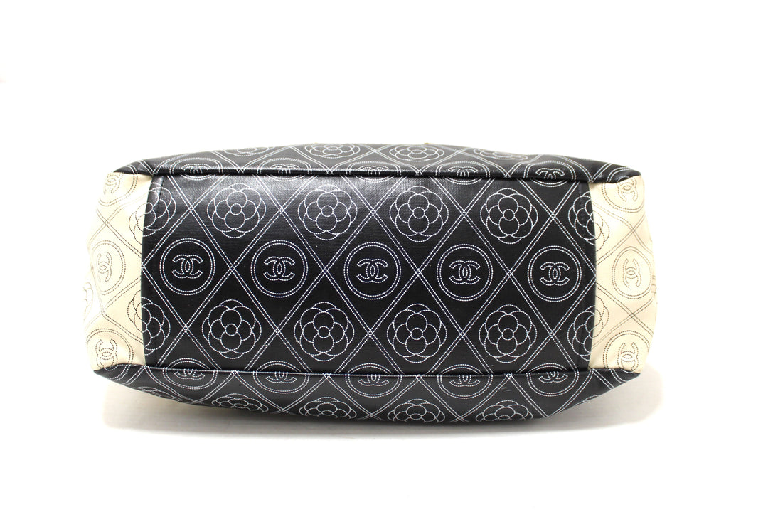 Top Quality Chanel Black and Beige Coated Canvas Camellia Flower Tote Bag