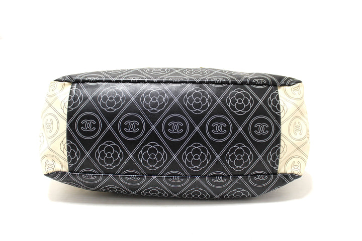Top Quality Chanel Black and Beige Coated Canvas Camellia Flower Tote Bag