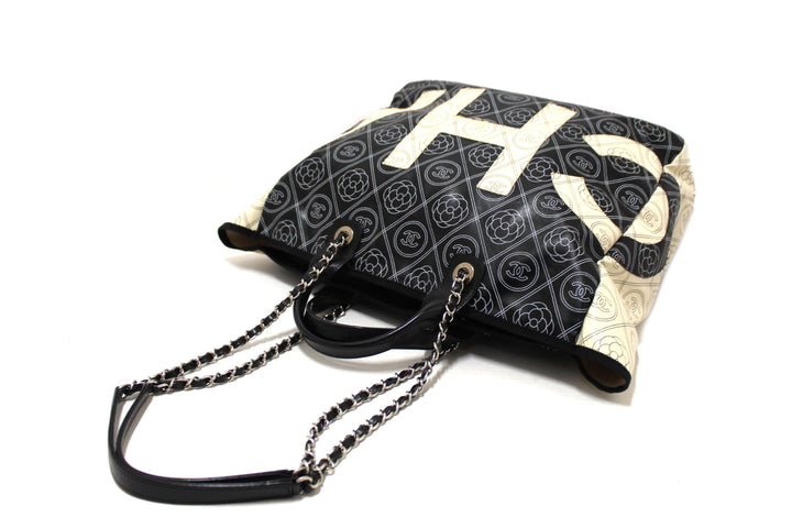 Top Quality Chanel Black and Beige Coated Canvas Camellia Flower Tote Bag