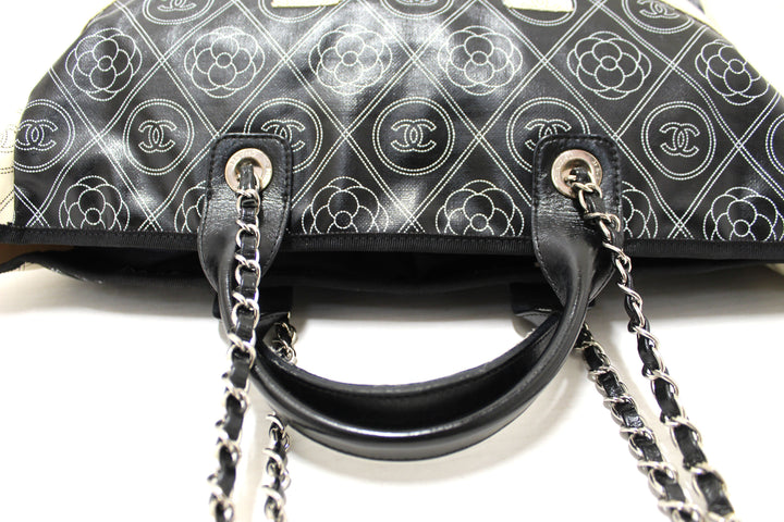 Top Quality Chanel Black and Beige Coated Canvas Camellia Flower Tote Bag