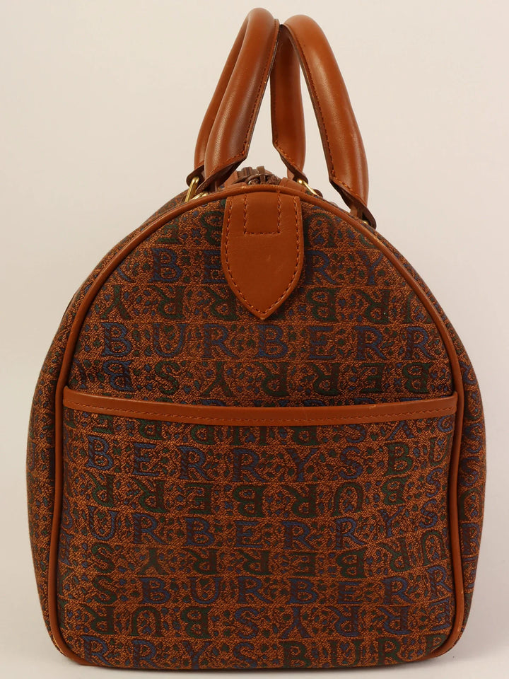 Burberry Cnavas Logo Pattern Boston Bag Brown