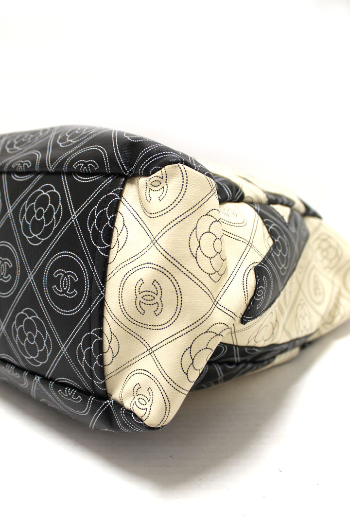 Top Quality Chanel Black and Beige Coated Canvas Camellia Flower Tote Bag