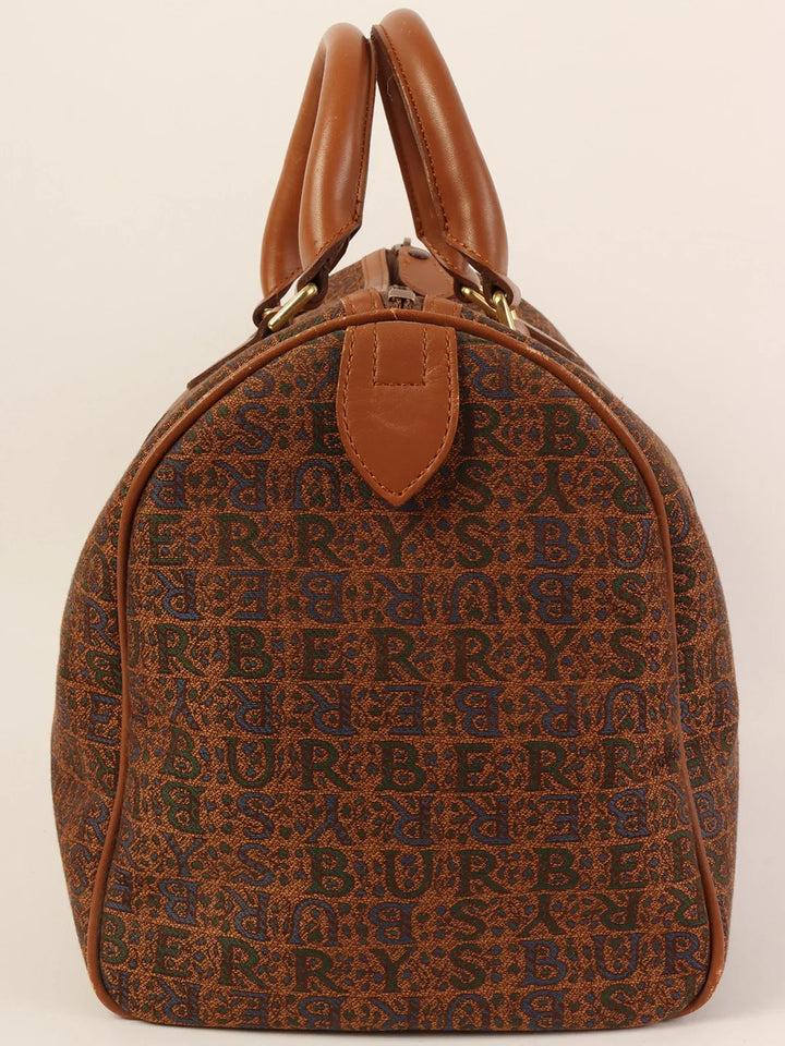 Burberry Cnavas Logo Pattern Boston Bag Brown