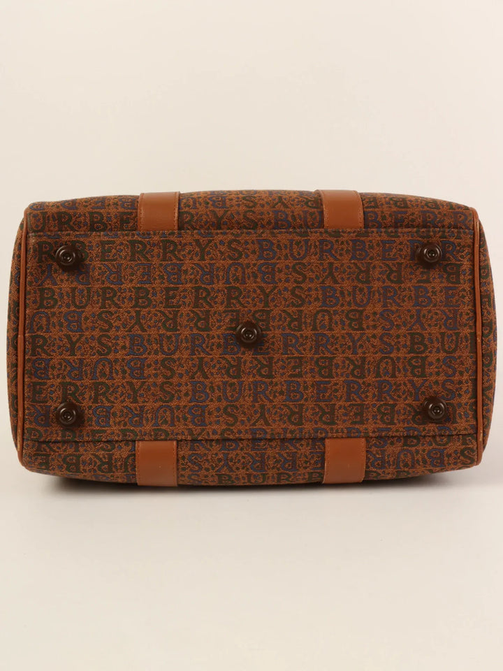 Burberry Cnavas Logo Pattern Boston Bag Brown