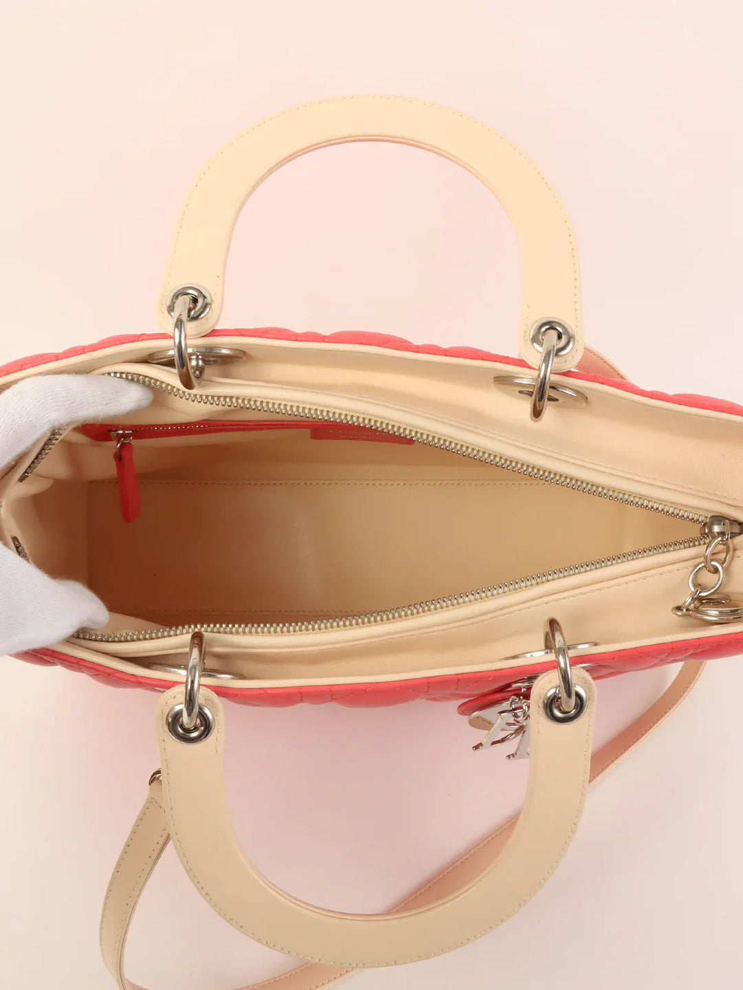 Top quality Dior Cannage Stitch Lady  2Way Bag L Salmon Pink/Ivory