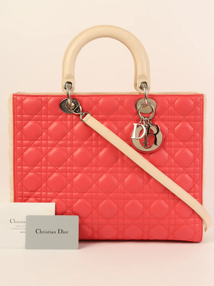 Top quality Dior Cannage Stitch Lady  2Way Bag L Salmon Pink/Ivory