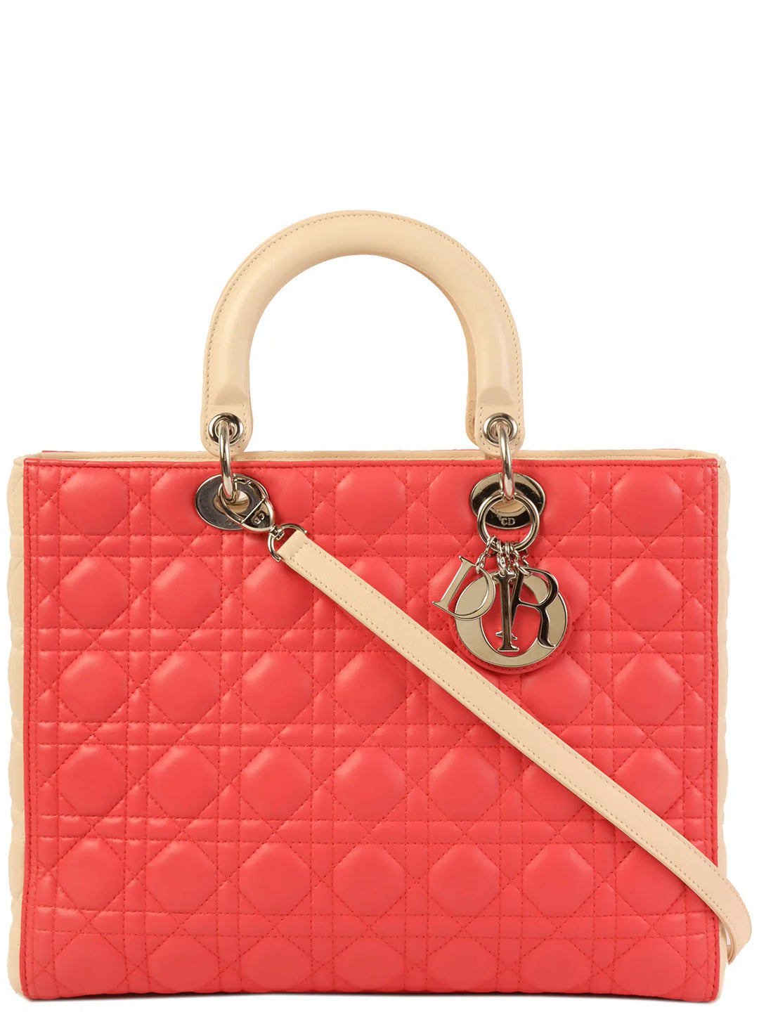Top quality Dior Cannage Stitch Lady  2Way Bag L Salmon Pink/Ivory