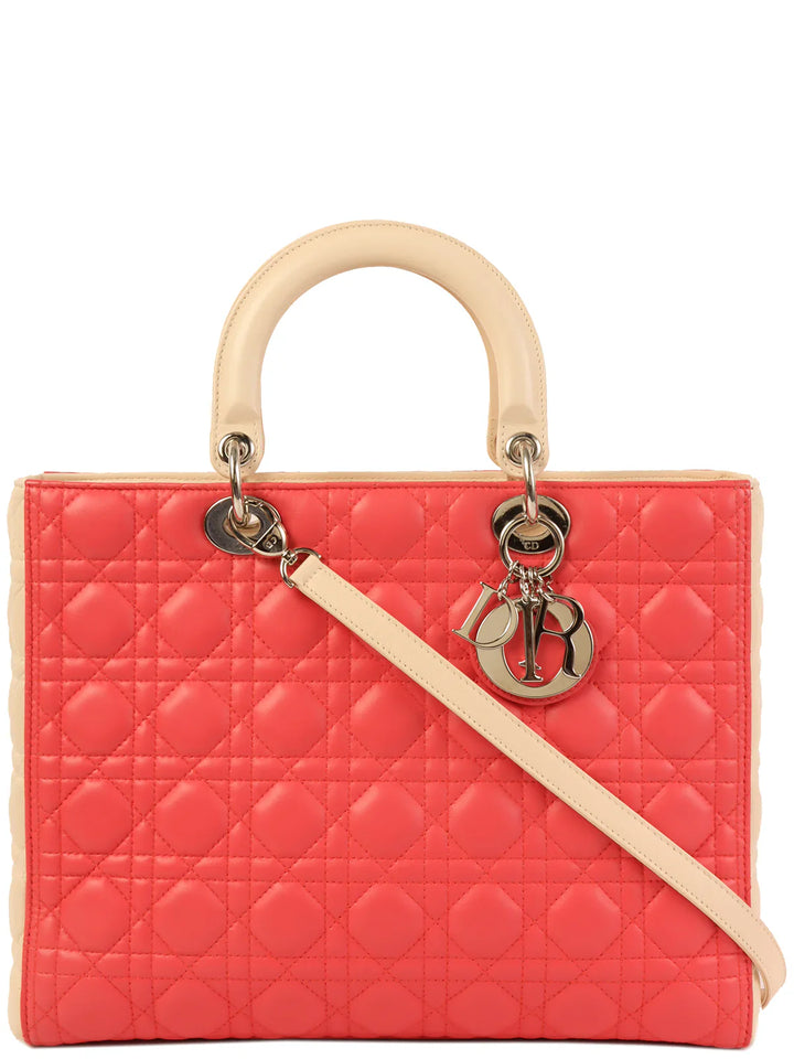 Top quality Dior Cannage Stitch Lady  2Way Bag L Salmon Pink/Ivory