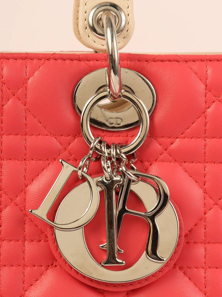 Top quality Dior Cannage Stitch Lady  2Way Bag L Salmon Pink/Ivory