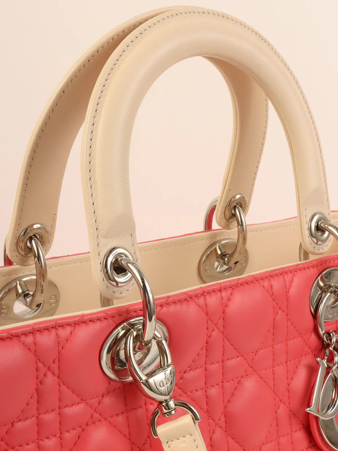 Top quality Dior Cannage Stitch Lady  2Way Bag L Salmon Pink/Ivory