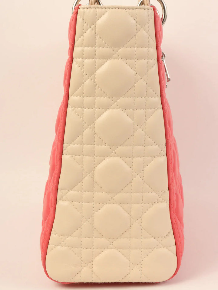 Top quality Dior Cannage Stitch Lady  2Way Bag L Salmon Pink/Ivory