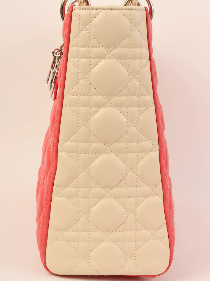 Top quality Dior Cannage Stitch Lady  2Way Bag L Salmon Pink/Ivory
