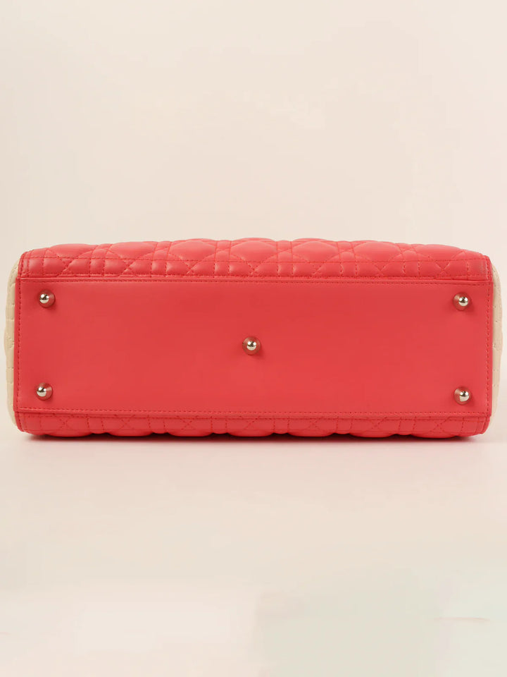 Top quality Dior Cannage Stitch Lady  2Way Bag L Salmon Pink/Ivory
