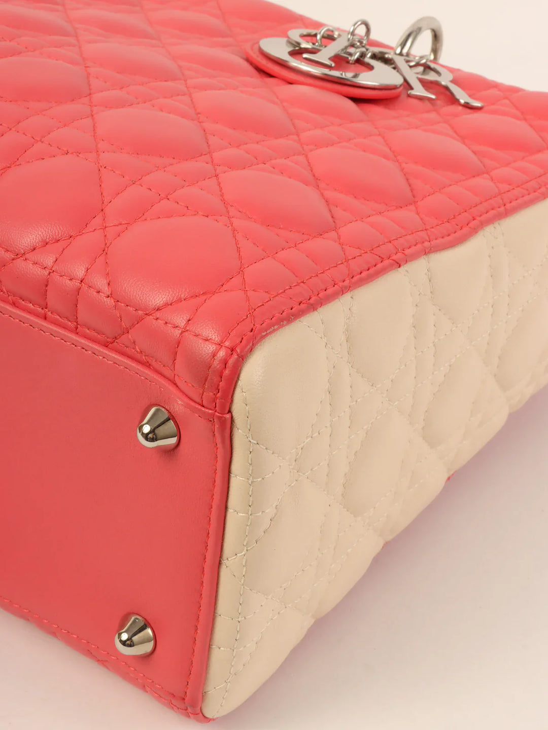 Top quality Dior Cannage Stitch Lady  2Way Bag L Salmon Pink/Ivory