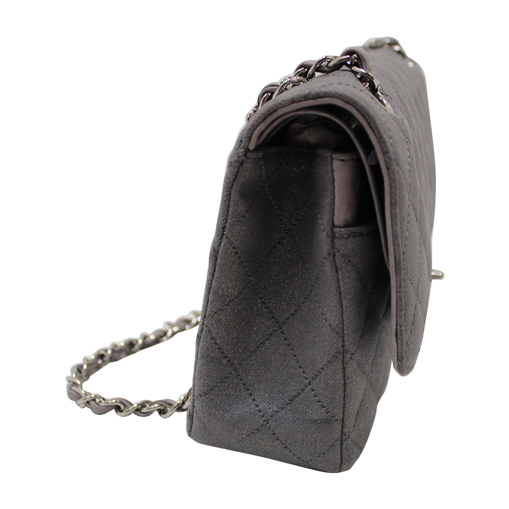 Top Quality Chanel Grey Glitter Canvas Medium Classic Flap Shoulder Chain Bag