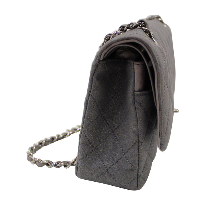 Top Quality Chanel Grey Glitter Canvas Medium Classic Flap Shoulder Chain Bag