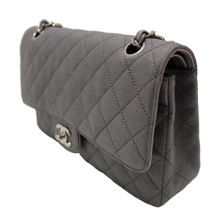 Top Quality Chanel Grey Glitter Canvas Medium Classic Flap Shoulder Chain Bag