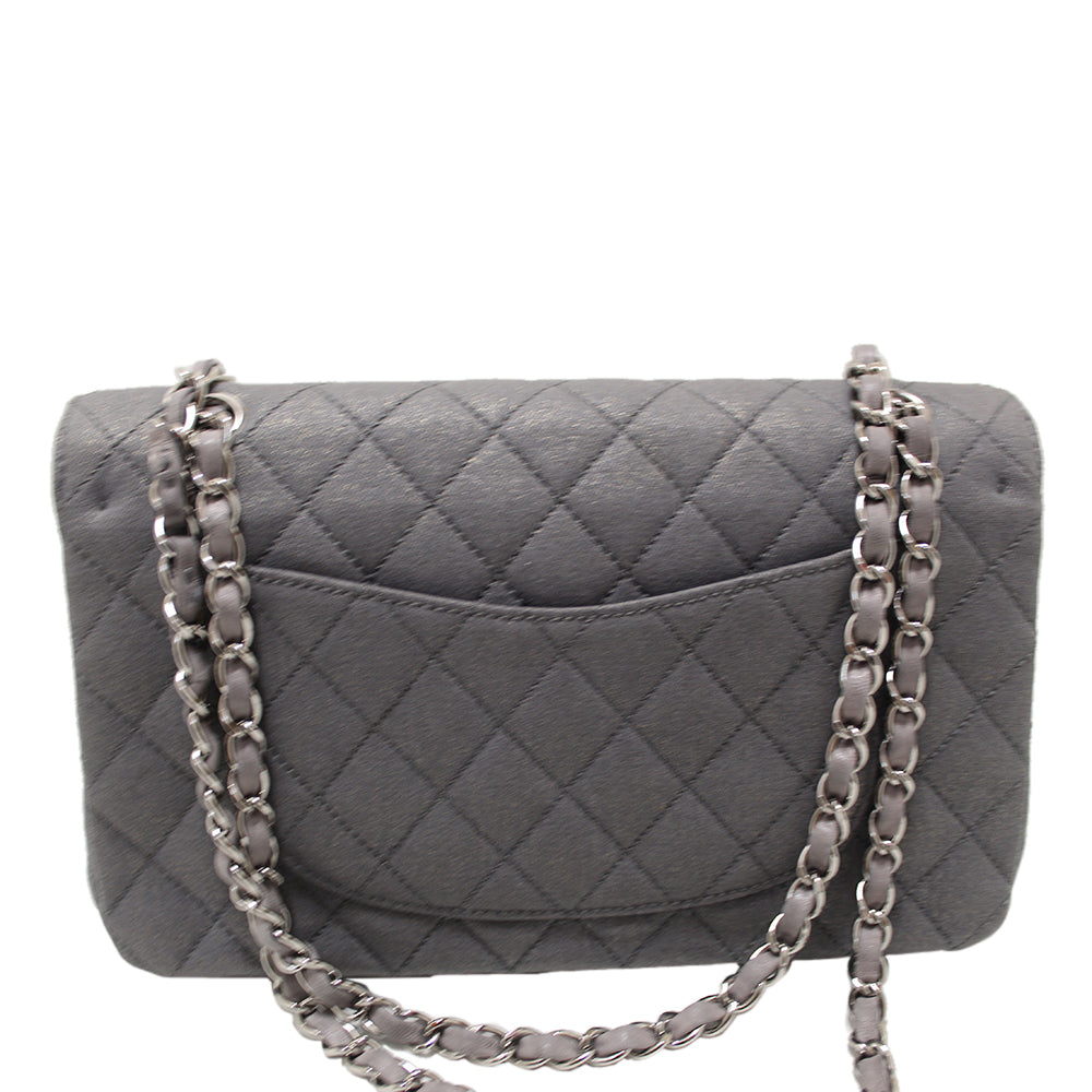 Top Quality Chanel Grey Glitter Canvas Medium Classic Flap Shoulder Chain Bag