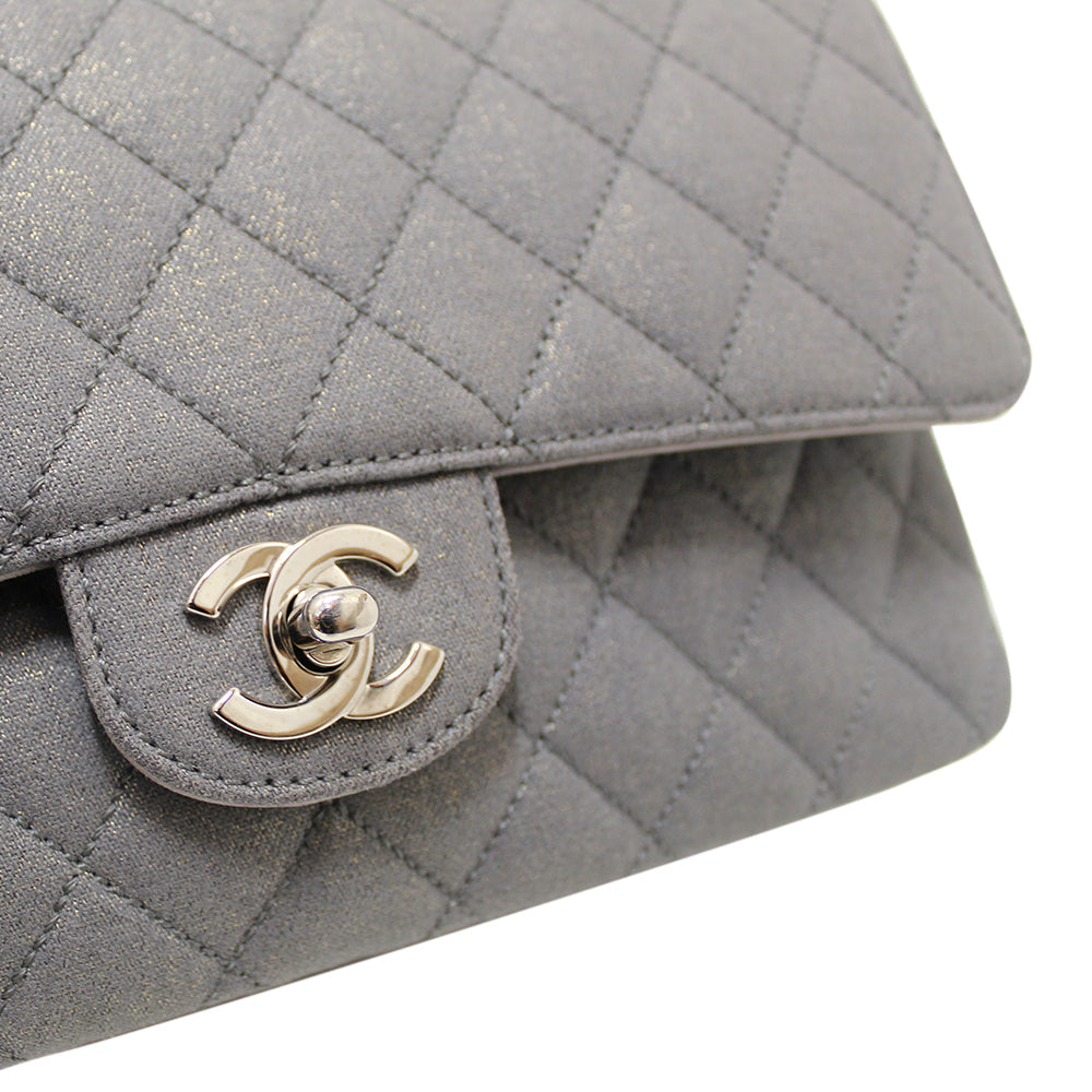 Top Quality Chanel Grey Glitter Canvas Medium Classic Flap Shoulder Chain Bag
