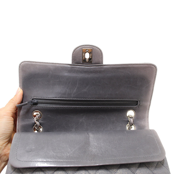 Top Quality Chanel Grey Glitter Canvas Medium Classic Flap Shoulder Chain Bag