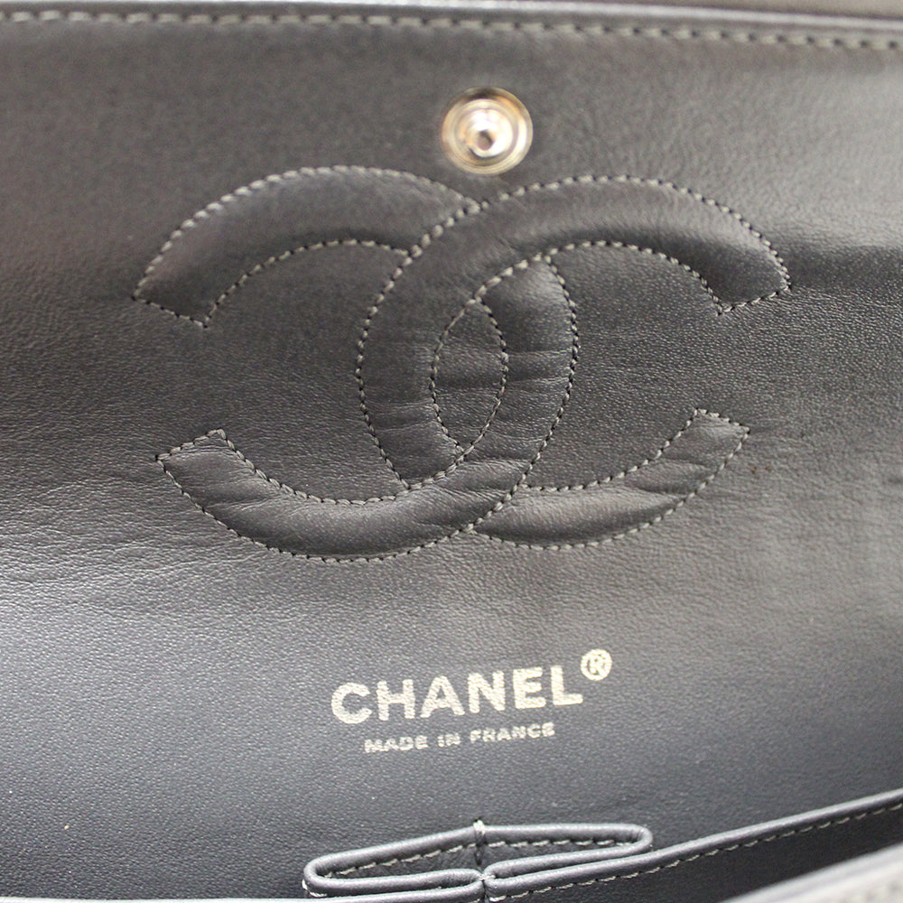 Top Quality Chanel Grey Glitter Canvas Medium Classic Flap Shoulder Chain Bag