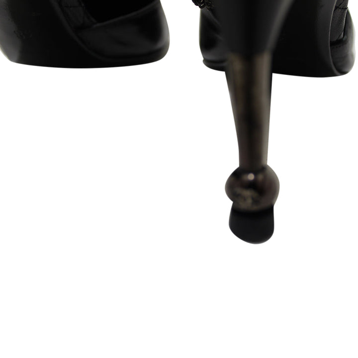 Top Quality Chanel Black Leather Classic Cap Toe Heels Shoes with Chain Ankle Strap Size 38