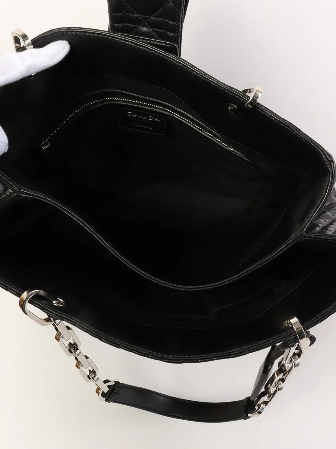 Top quality Dior Cannage Stitch Logo Plate Chain Tote Bag Black