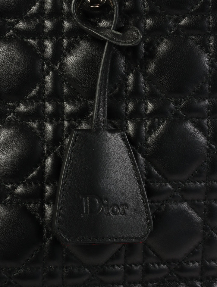 Top quality Dior Cannage Stitch Logo Plate Chain Tote Bag Black