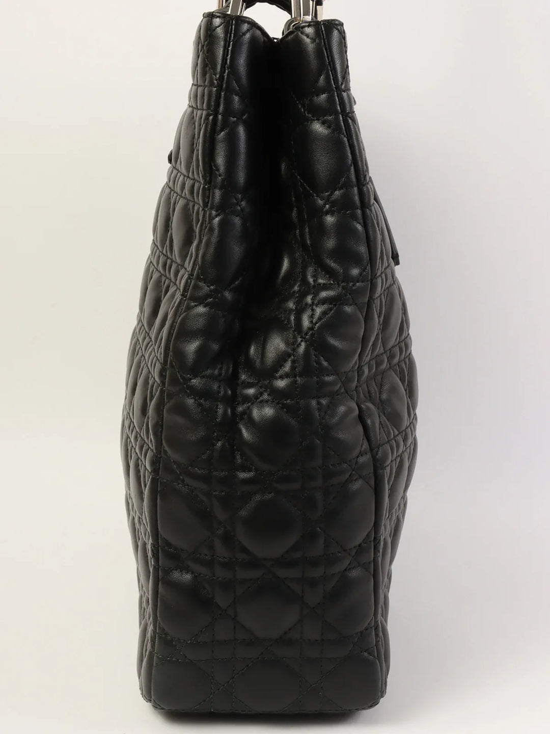 Top quality Dior Cannage Stitch Logo Plate Chain Tote Bag Black
