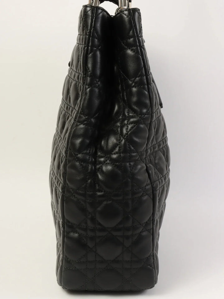 Top quality Dior Cannage Stitch Logo Plate Chain Tote Bag Black