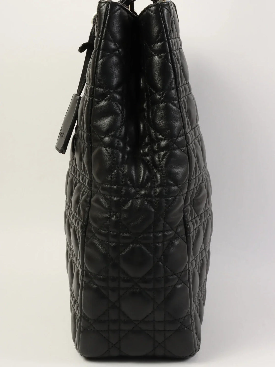 Top quality Dior Cannage Stitch Logo Plate Chain Tote Bag Black