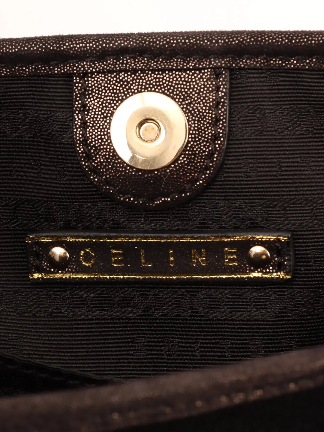 Celine Suede Logo Charm Top Handle Bag Black
