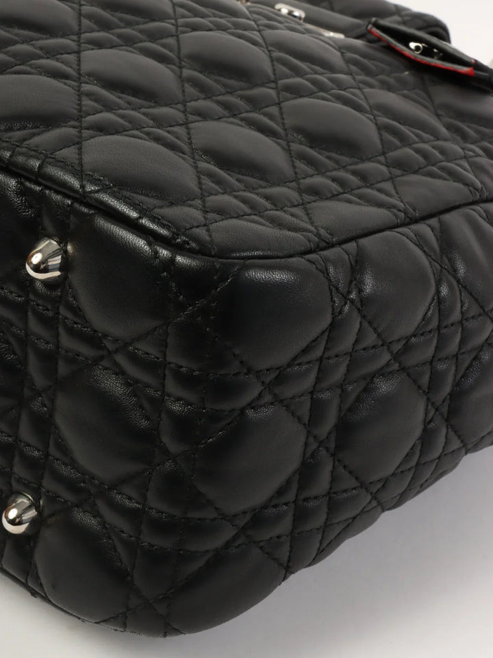 Top quality Dior Cannage Stitch Logo Plate Chain Tote Bag Black