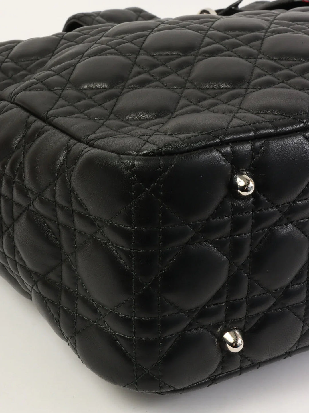 Top quality Dior Cannage Stitch Logo Plate Chain Tote Bag Black