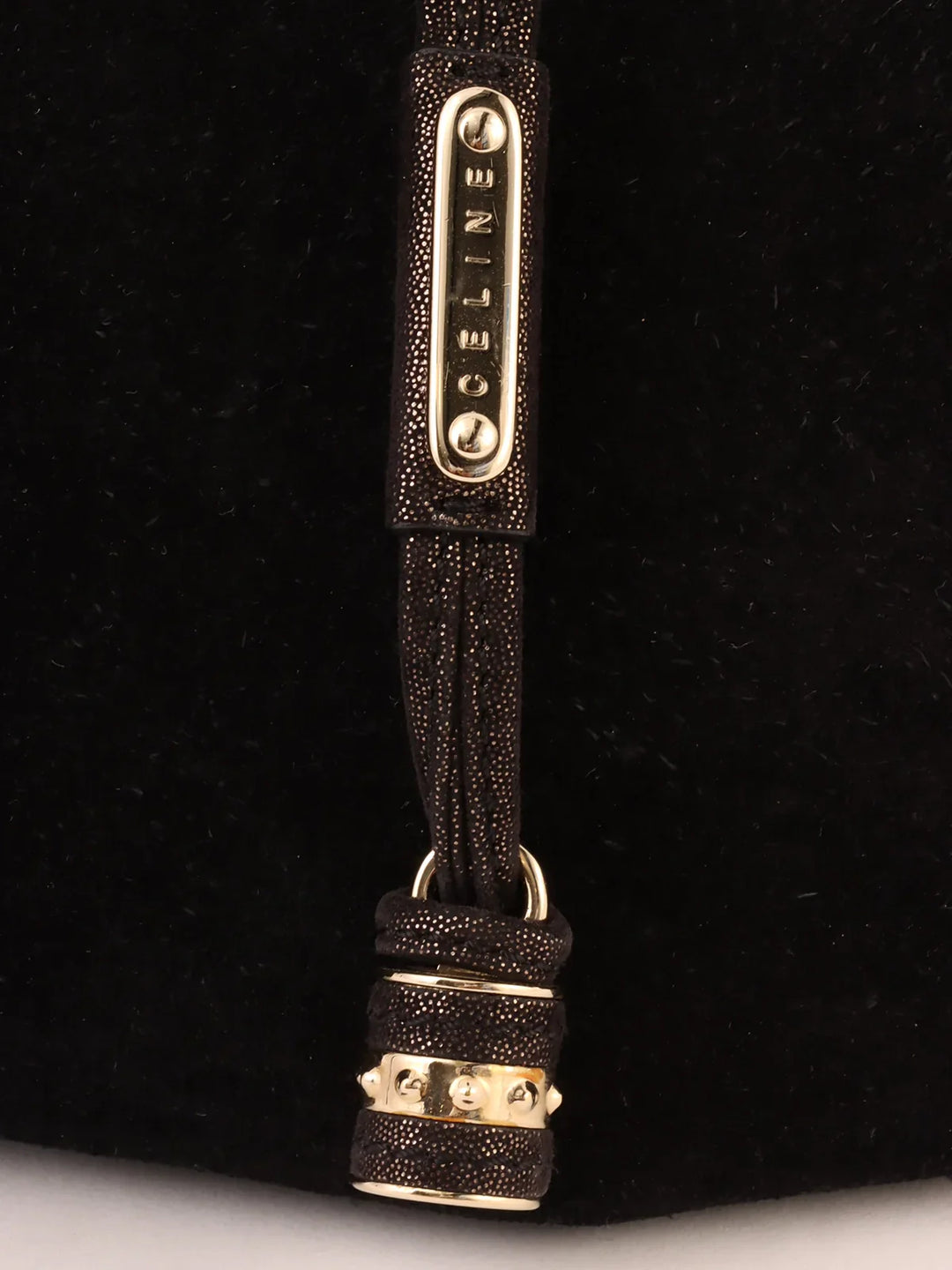 Celine Suede Logo Charm Top Handle Bag Black