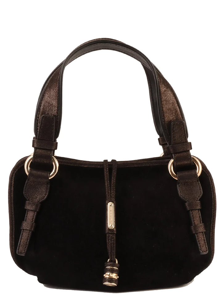 Celine Suede Logo Charm Top Handle Bag Black