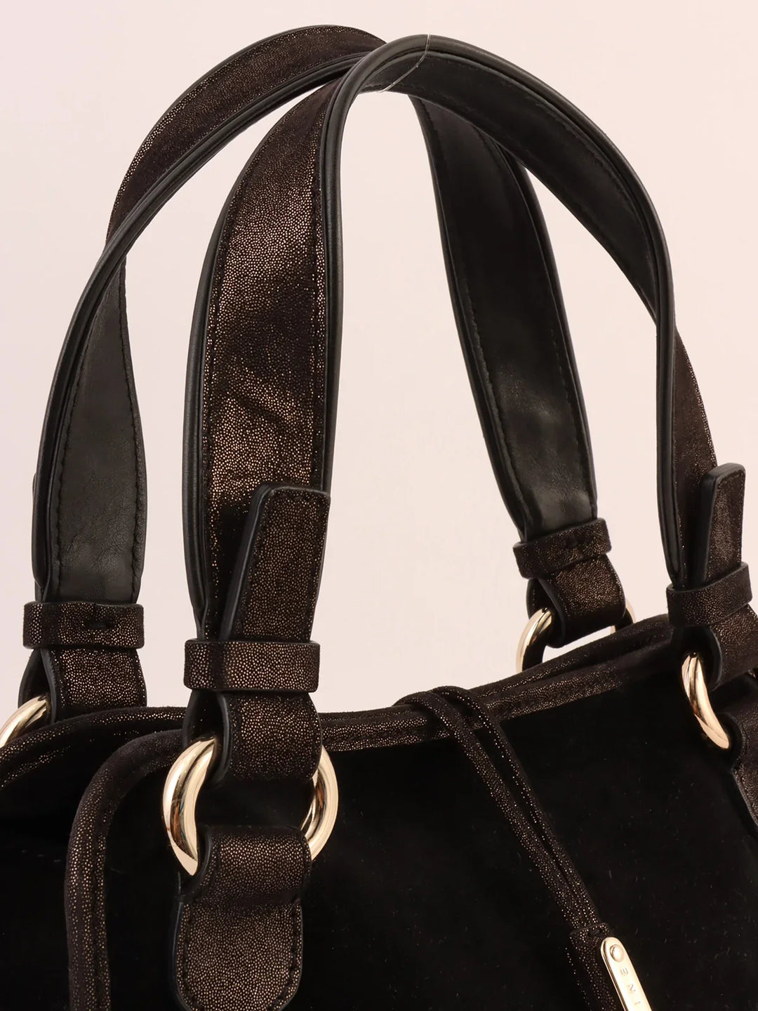 Celine Suede Logo Charm Top Handle Bag Black