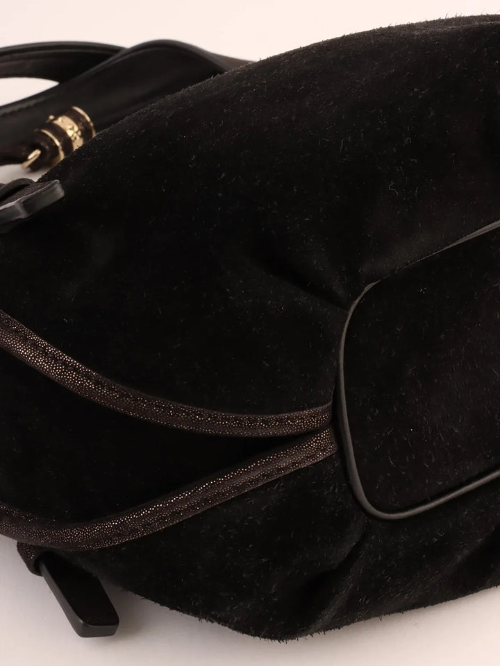 Celine Suede Logo Charm Top Handle Bag Black