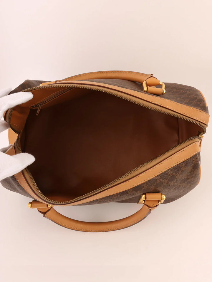 Celine Macadam Pattern Embossed Logo Boston Bag Brown