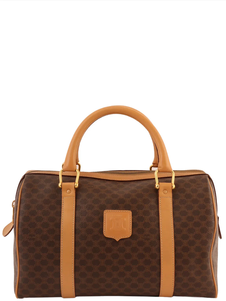 Celine Macadam Pattern Embossed Logo Boston Bag Brown