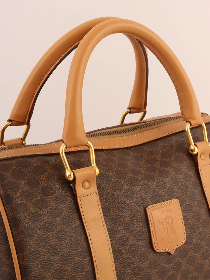 Celine Macadam Pattern Embossed Logo Boston Bag Brown