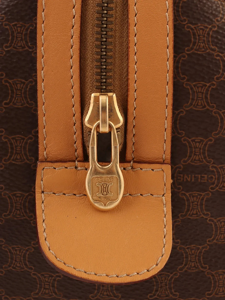 Celine Macadam Pattern Embossed Logo Boston Bag Brown