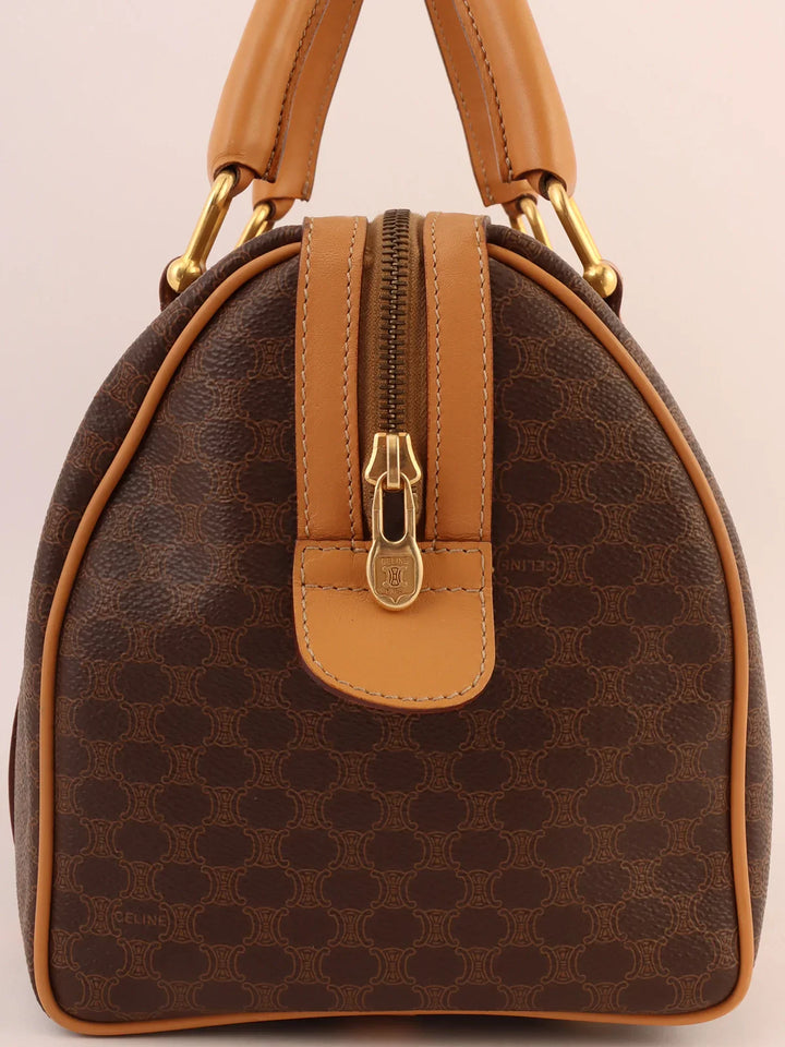 Celine Macadam Pattern Embossed Logo Boston Bag Brown
