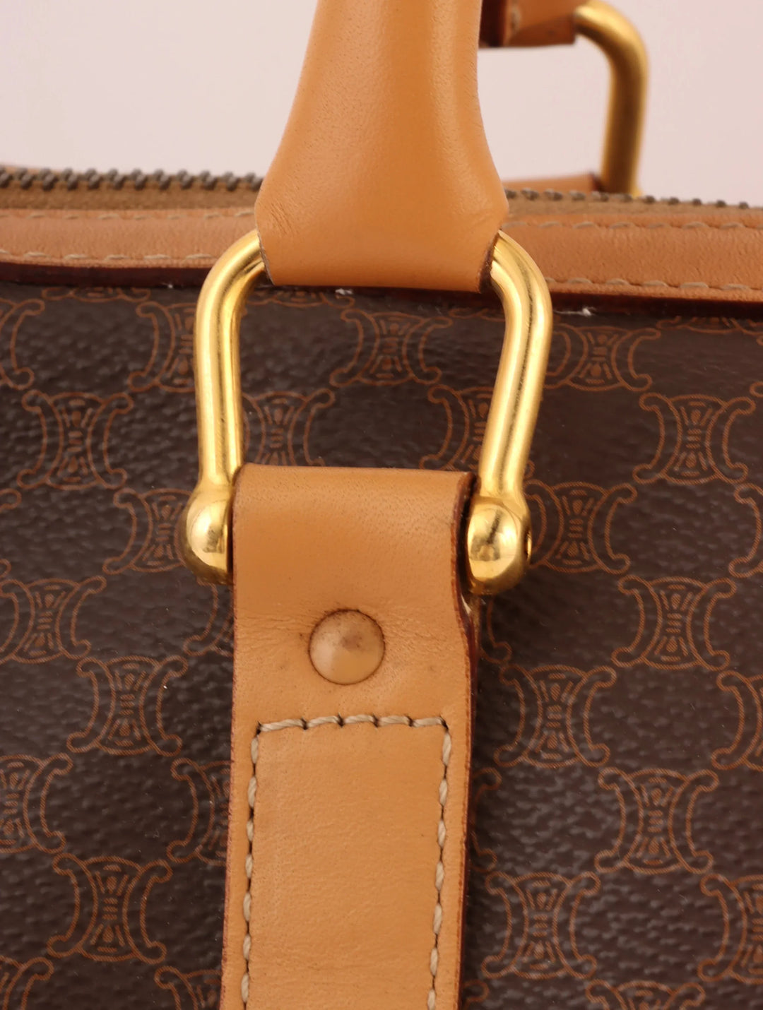 Celine Macadam Pattern Embossed Logo Boston Bag Brown
