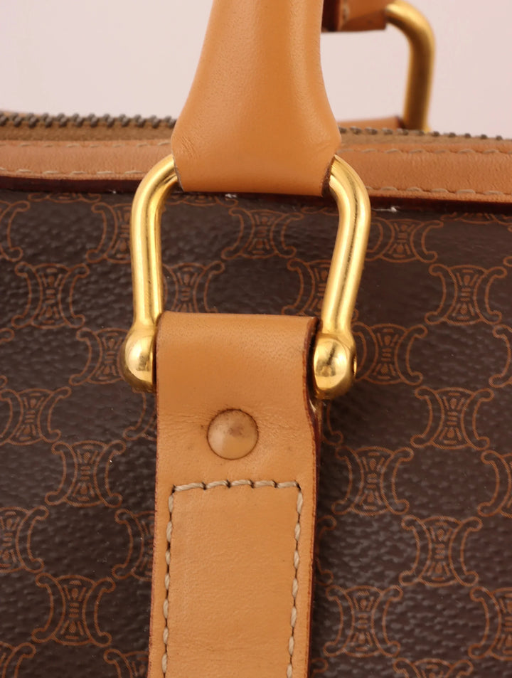 Celine Macadam Pattern Embossed Logo Boston Bag Brown