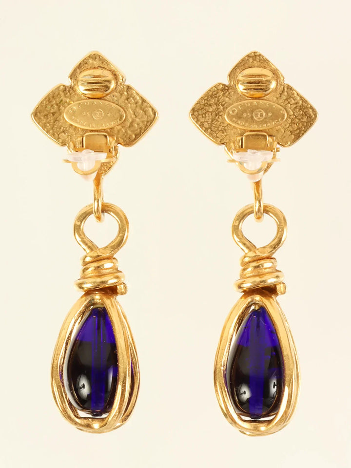 Chanel 1995 Made Gripoix Clover Cc Mark Swing Earrings Gold/Multi