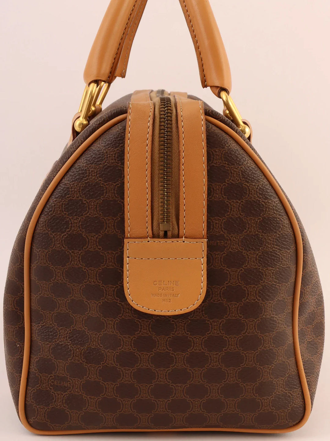 Celine Macadam Pattern Embossed Logo Boston Bag Brown