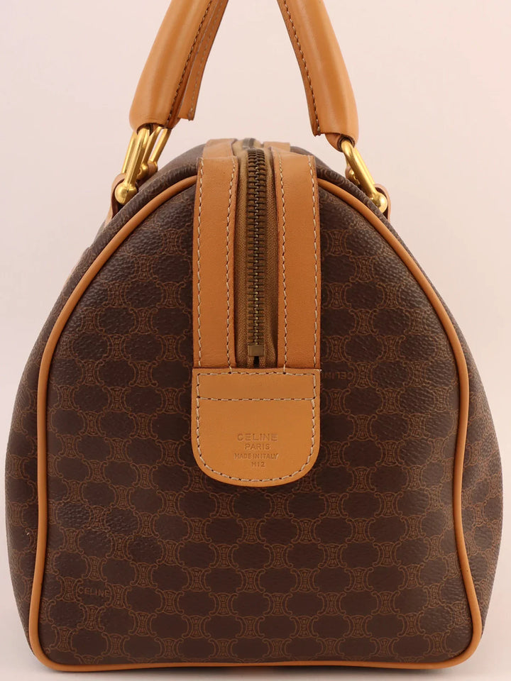Celine Macadam Pattern Embossed Logo Boston Bag Brown