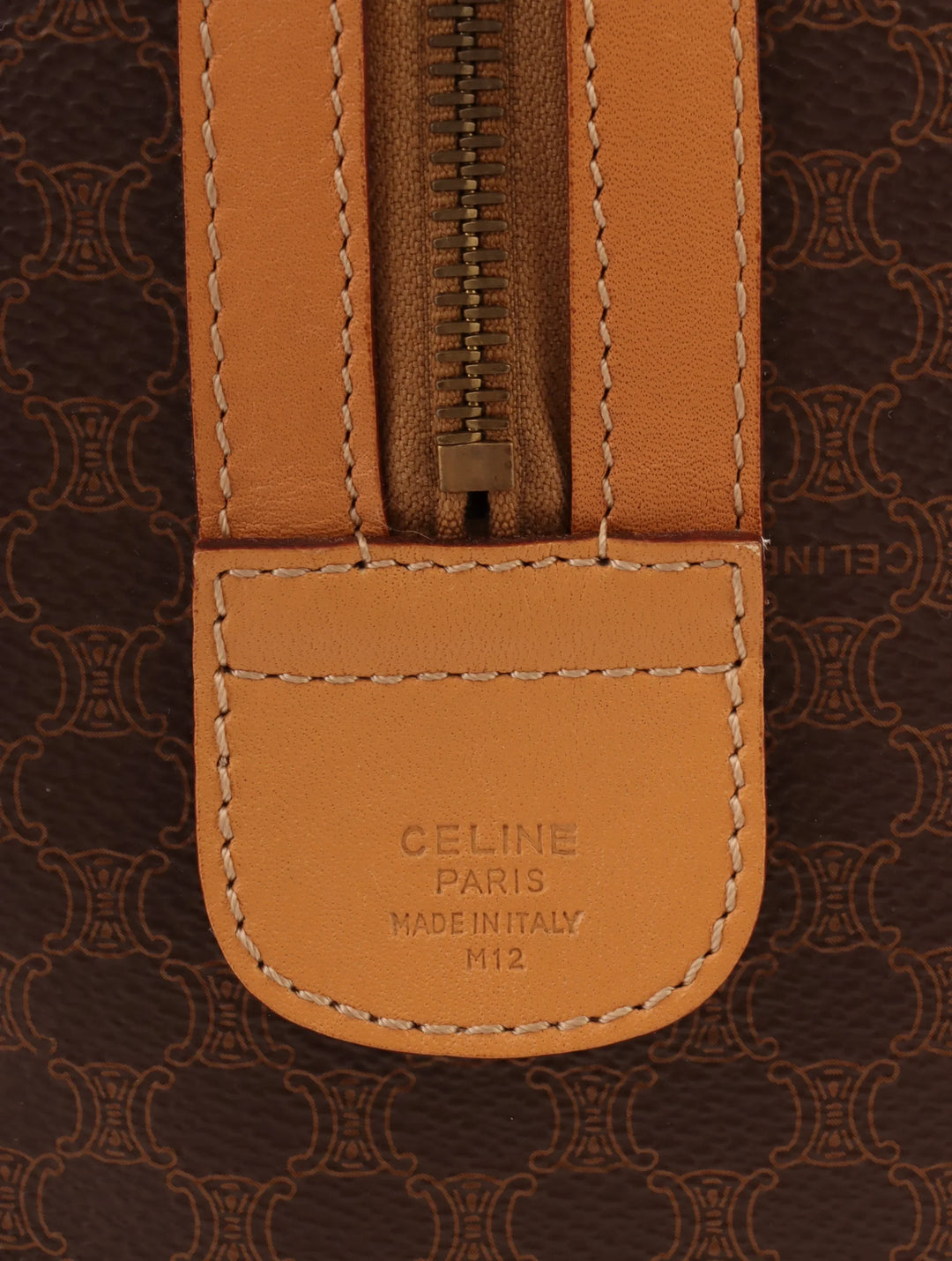 Celine Macadam Pattern Embossed Logo Boston Bag Brown